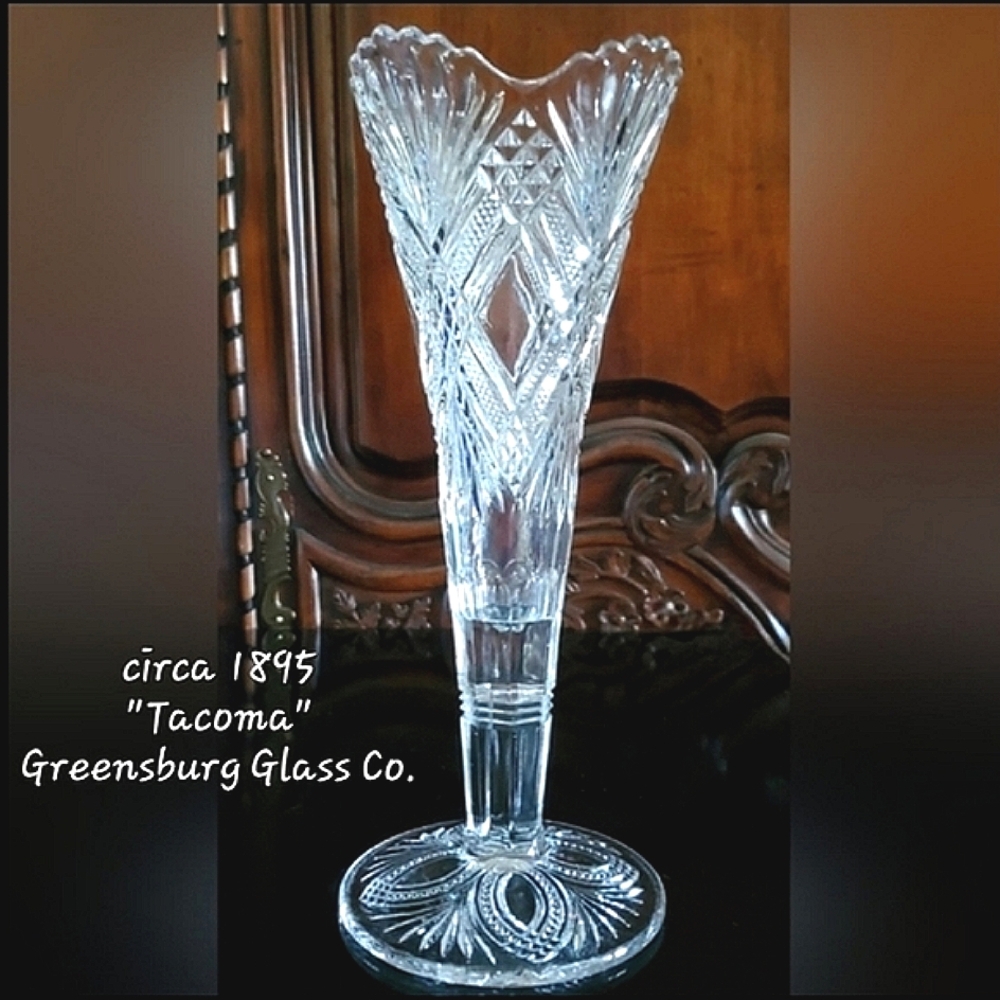 1895 "Tacoma" Clear 10" Vase by Greensburg Glass Co.
